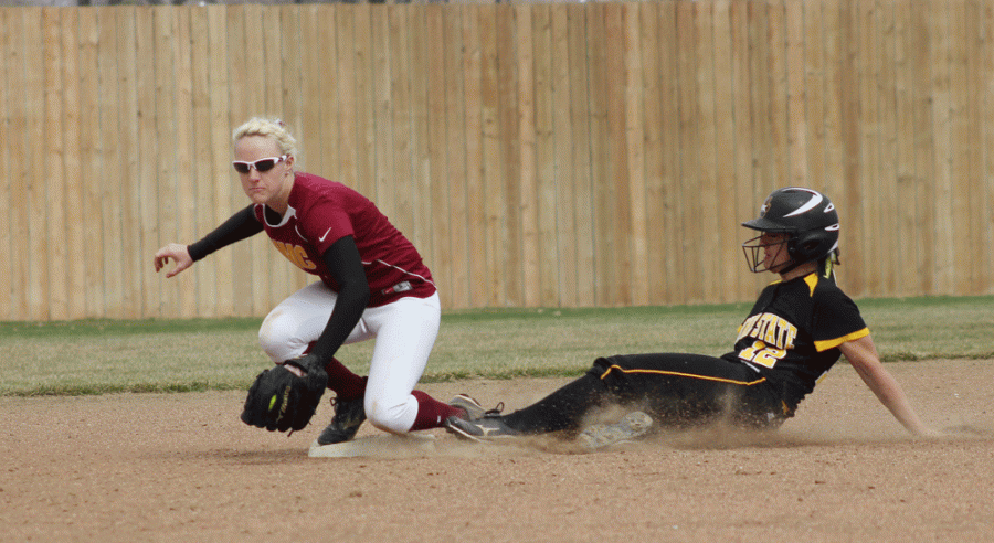 Kylee Simpson slides into second base in a game last season.