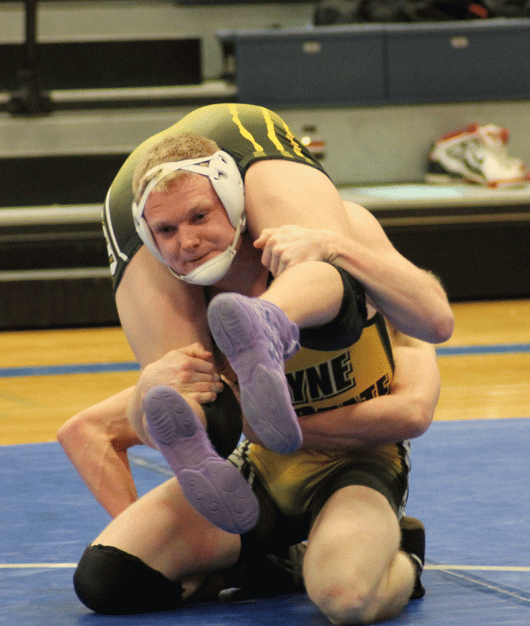 Robbie Thomsen corrals his opponent in last weekend’s NCWA Great Plains Conference Tournament.
