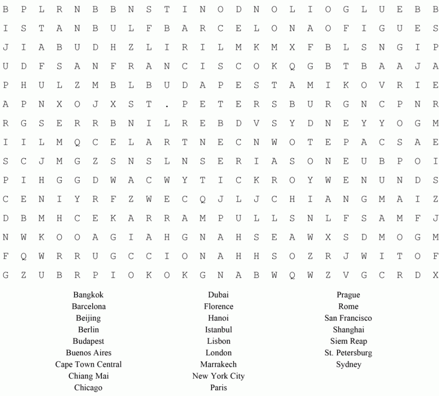 Top 25 travel destinations word search