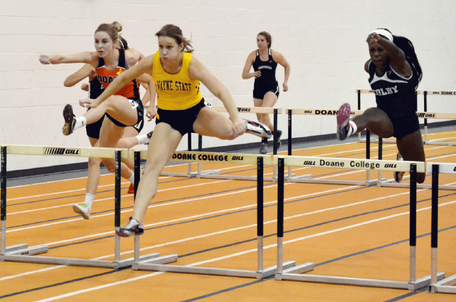 Megan
Svitak competes in hurdles during the track and field season.
