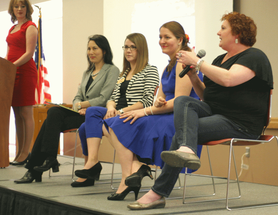 Sandy Brown, Amy Gade, Molly Temme and Melanie Loggins spoke during the Women’s panel at WSC’s Comm Day.