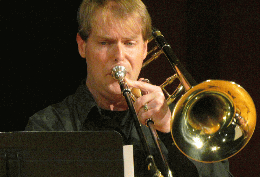 Guest trombonist Dr. Matt Driscoll from Central College in Pella, Iowa, came to Wayne State last 
Tuesday (March 24) for the Music Guest Artist Series. Driscoll performed “In Memoriam Kennis” by John Griffin.