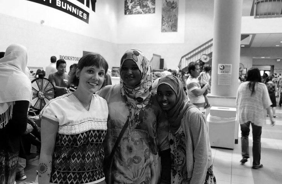 Alana Schriver (left) attending World Refugee Day in Omaha at Benson High School this summer, an event to teach people about refugee situations.