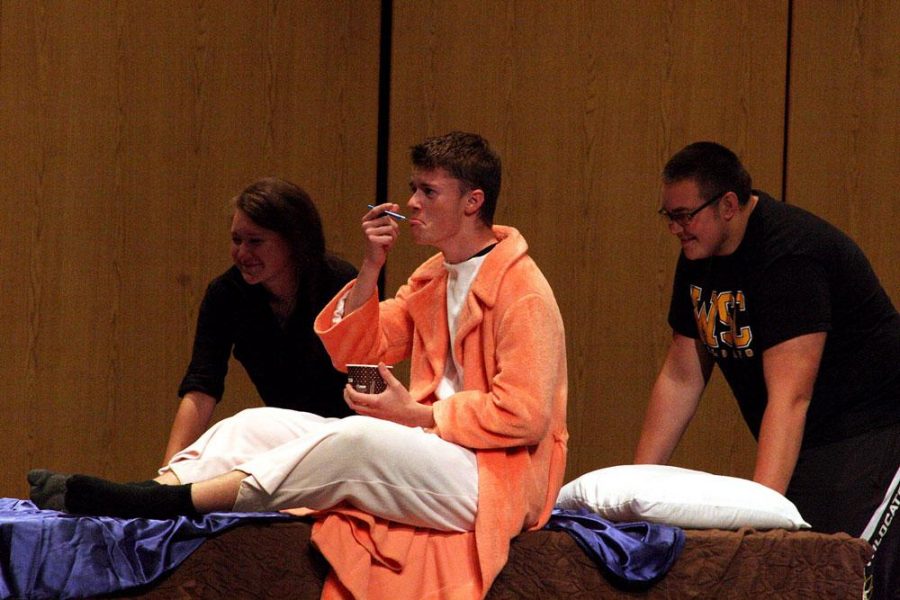 BRAXTON DREHER a freshman representing Drama club came
away with the win after three rounds against two other opponents in
the Mr. WSC competition in Ramsey Theatre last night.