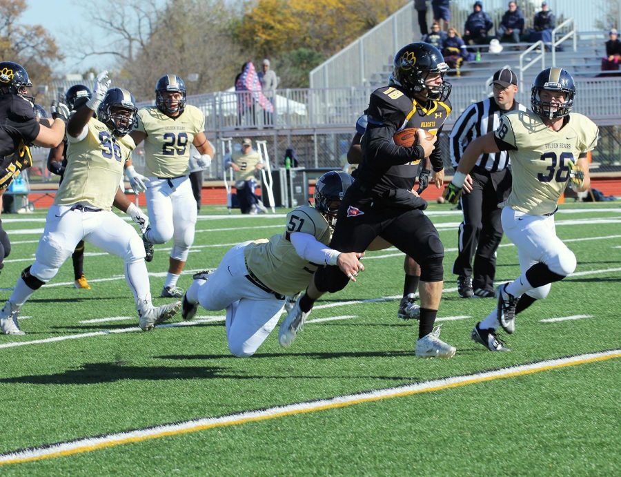 Redshirt freshman Layne Sullivan dashes towards the field goal to help the Wildcats hold their lead against Concordia - St. Paul in a home game Saturday. 