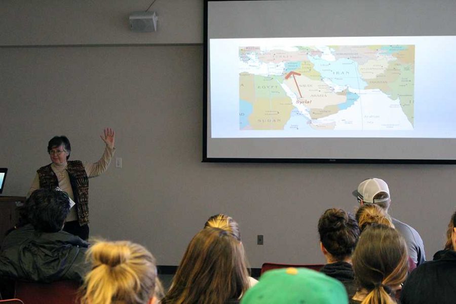 Dr. Susan Ellis discusses issues facing Syria in the Kanter Student Center last Tuesday.
