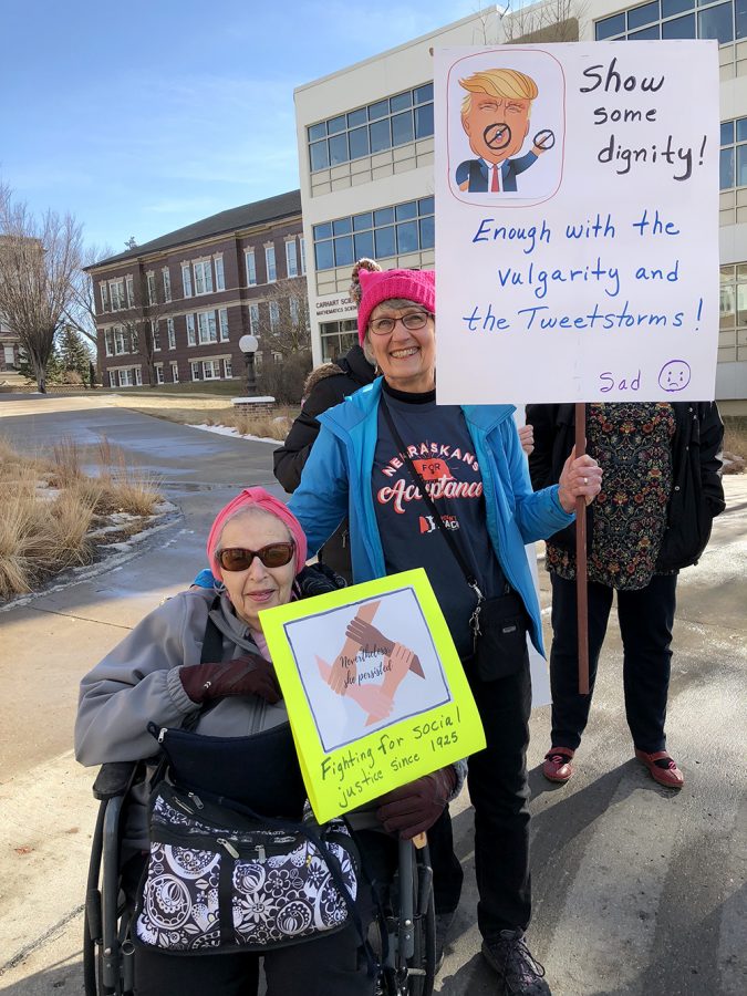 Wayne, NE held their first Women’s March this January. Edith Shapiro
and Charlene Rasmussen marched for equality. 