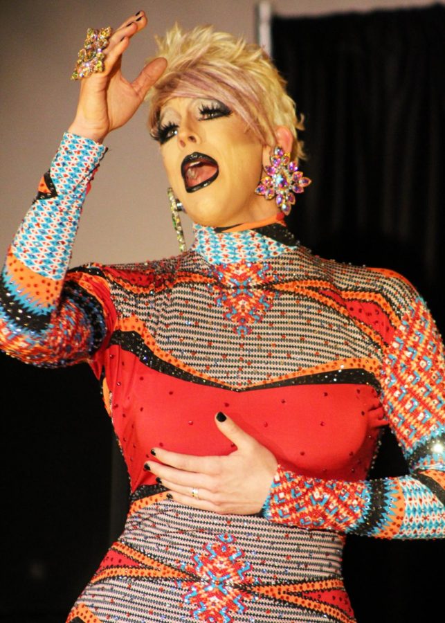 Avii Kennedy shows off her skills on stage at the annual drag show. The drag show helped raise money for a family in Wayne who’s parents are both battling cancer. 