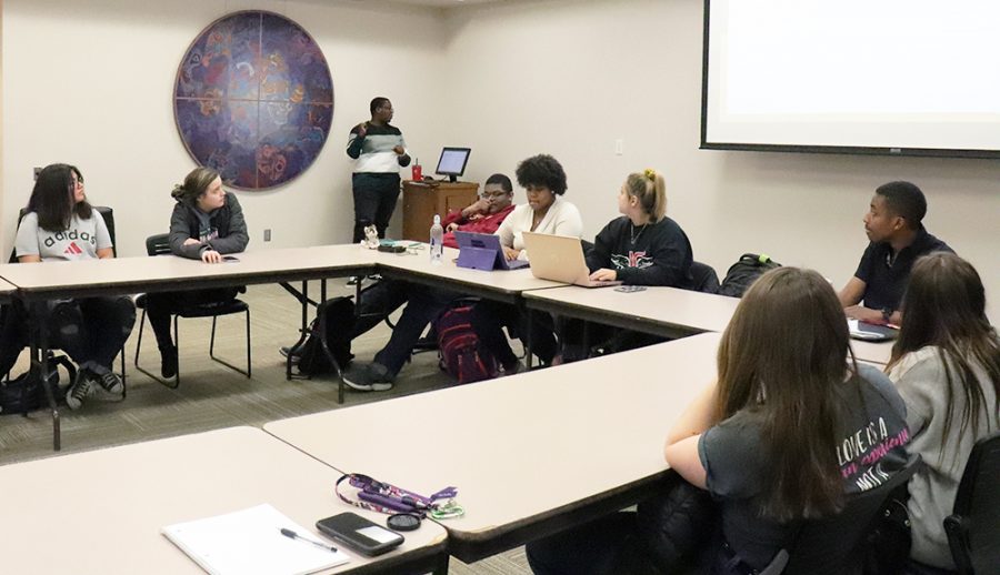 Members of the Black Student Association at a meeting led by Club President Devyn Davis.