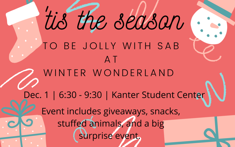Winter Wonderland is back! It will be Dec. 1 in the Kanter Student Center from 6:30 -9:30 p.m. Graphic courtesy of Kaitlynn Breeden.