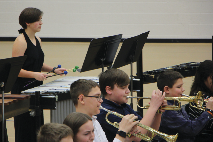 Junior High student plays the vibraphone in the Festival of Honor Bands on January 29th.  