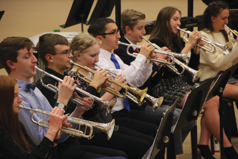 High School trumpet players work together during the Festival of Honor Bands on January 29th.