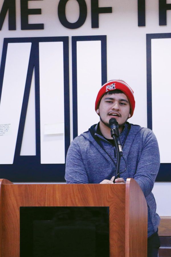 WSC student Giovany Ramirez speaks during the World Speech Day event on March 15, 2022 in the Kanter Student Center. 