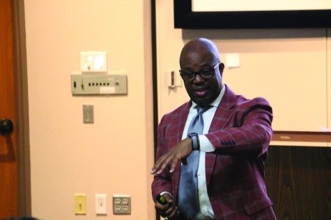 Dr. Carl Cunningham Jr. shares his past and helps others who might be going through the same situation during his “State of Black Men” talk on Sept. 22 in the Gardner Hall Auditorium.  