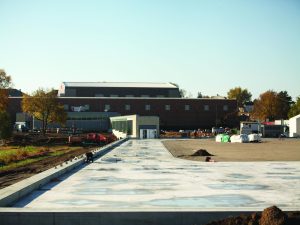 Construction workers work on the new addition to the Rice Athletic Complex. Photo by Taylor Sloger.