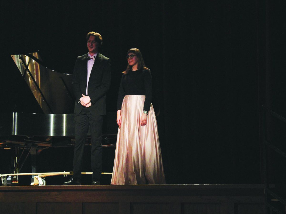 WSC junior Ethan Webber, left, and Abi Hasemann, right, bow after their recital.