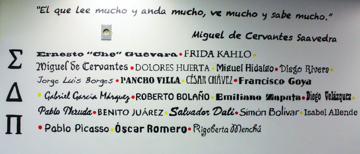 A previously painted mural by Sigma Tau Delta. 